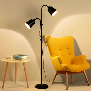 2-Light Black Cone Adjustable Reading Floor Lamp Zawala Image - 3