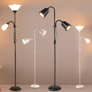 2-Light Black Cone Adjustable Reading Floor Lamp Zawala Image - 5