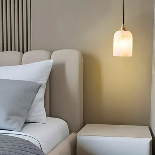 Contemporary Bell Alabaster Gold Mini Bedroom Pendant Light Zawala Image - 1