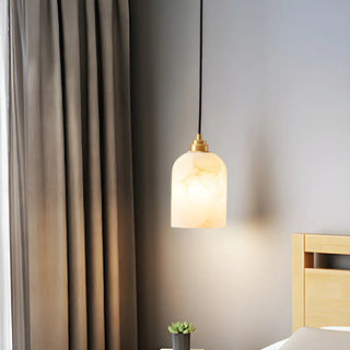 Contemporary Bell Alabaster Gold Mini Bedroom Pendant Light Zawala Image - 2
