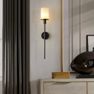 Contemporary Alabaster Cylinder Gold Foyer Wall Sconce Zawala Image - 1