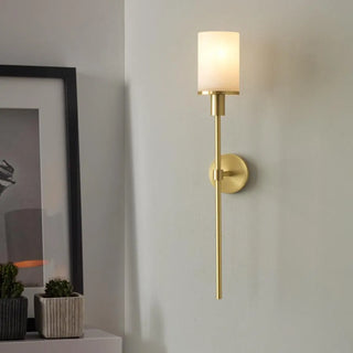 Contemporary Alabaster Cylinder Gold Foyer Wall Sconce Zawala Image - 3