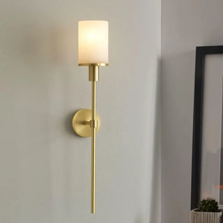 Contemporary Alabaster Cylinder Gold Foyer Wall Sconce Zawala Image - 5