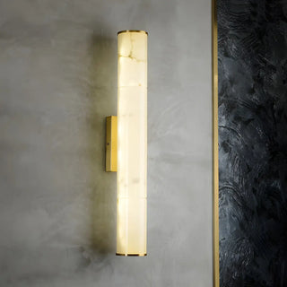 Contemporary Cylinder Marble Alabaster LED White Wall Sconce Zawala Image - 1