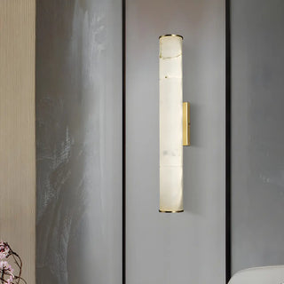 Contemporary Cylinder Marble Alabaster LED White Wall Sconce Zawala Image - 2