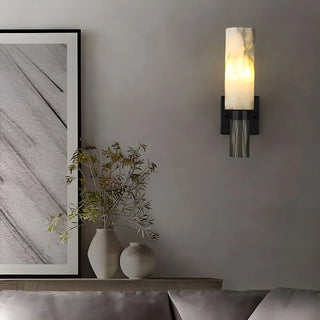 Contemporary Cylinder Marble Alabaster Mini Wall Lamp Zawala Image - 2