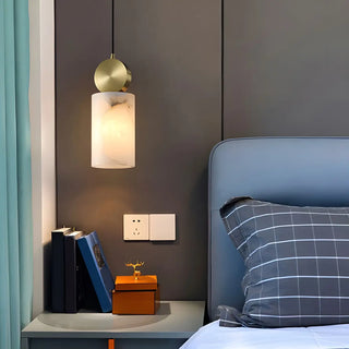 ZOWALA - Modern Alabaster Gold Cylinder Pendant Light Image - 5