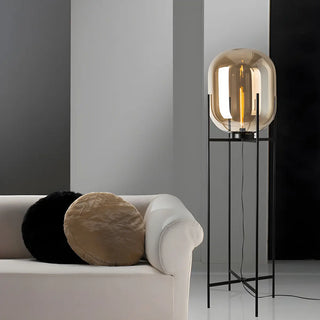 ZOWALA - Contemporary Amber Glass Oda Floor Lamp Image - 2