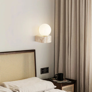 Modern Beige Square Stone Bedroom LED Wall Sconce Zawala Image - 2
