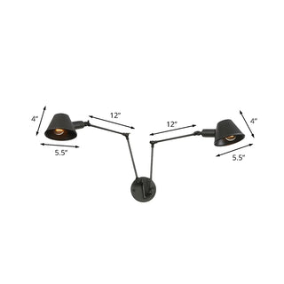 ZOWALA - Contemporary Swing Arm Adjustable 2-Light Black Wall Light #size