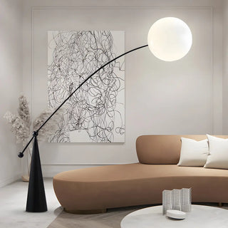 Contemporary Black Arc and White Globe Acrylic Floor Lamp Zawala Image - 1