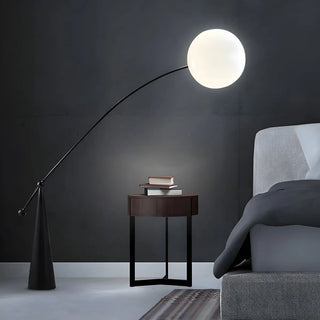Contemporary Black Arc and White Globe Acrylic Floor Lamp Zawala Image - 4