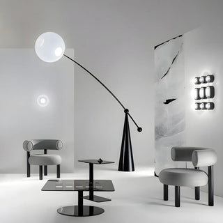Contemporary Black Arc and White Globe Acrylic Floor Lamp Zawala Image - 5