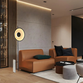 Contemporary Circular LED and Marble Base Floor Lamp Zawala Image - 3