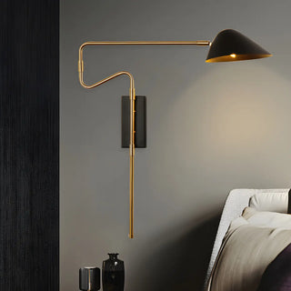 Contemporary Metal Swing Arm Bedroom Large Black Wall Light Image - 4