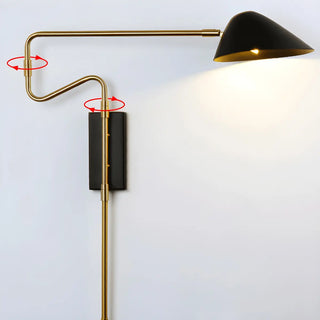 Contemporary Metal Swing Arm Bedroom Large Black Wall Light Image - 8
