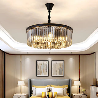 ZOWALA - Contemporary Black Prismatic Crystal Drum Chandelier Image - 15