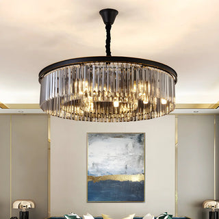 ZOWALA - Contemporary Black Prismatic Crystal Drum Chandelier Image - 16