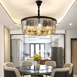 ZOWALA - Contemporary Black Prismatic Crystal Drum Chandelier Image - 2