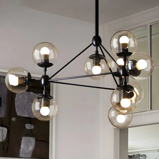 ZOWALA - Modern Geometric Glass Chandelier, Black, 10 Bulbs Image - 14