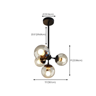ZOWALA - Modern Geometric Glass Chandelier, Black, 10 Bulbs #size