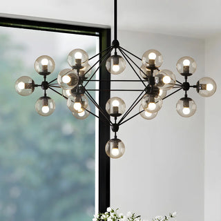 ZOWALA - Modern Geometric Glass Chandelier, Black, 10 Bulbs Image - 2