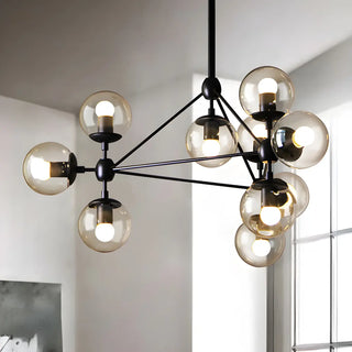 ZOWALA - Modern Geometric Glass Chandelier, Black, 10 Bulbs Image - 3