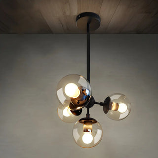 ZOWALA - Modern Geometric Glass Chandelier, Black, 10 Bulbs Image - 4
