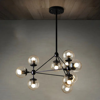 ZOWALA - Modern Geometric Glass Chandelier, Black, 10 Bulbs Image - 5