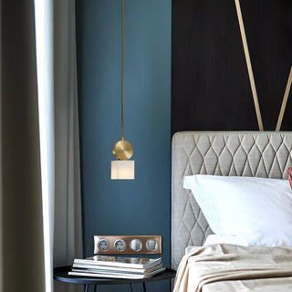 Contemporary Brass Alabaster Cube Bedroom Pendant Light Zawala Image - 1