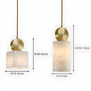 Contemporary Brass Alabaster Cube Bedroom Pendant Light Zawala #size