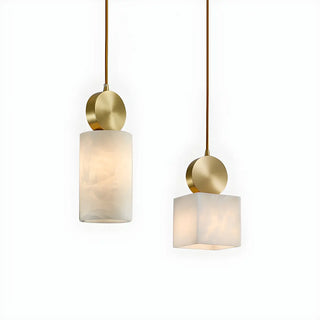 Contemporary Brass Alabaster Cube Bedroom Pendant Light Zawala Image - 4