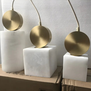 Contemporary Brass Alabaster Cube Bedroom Pendant Light Zawala Image - 5