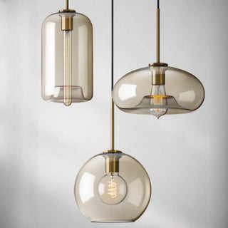 ZOWALA - Contemporary Drum Glass Dining Room Cognac Pendant Light Image - 12