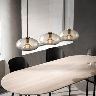 ZOWALA - Contemporary Drum Glass Dining Room Cognac Pendant Light Image - 2