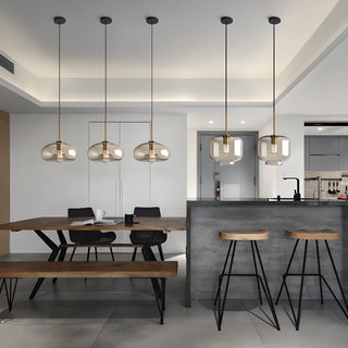 ZOWALA - Contemporary Drum Glass Dining Room Cognac Pendant Light Image - 3