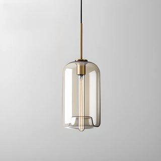 ZOWALA - Contemporary Drum Glass Dining Room Cognac Pendant Light Image - 9