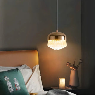 ZOWALA - Contemporary Dome Crystal Bedroom Gold Pendant Light Image - 5