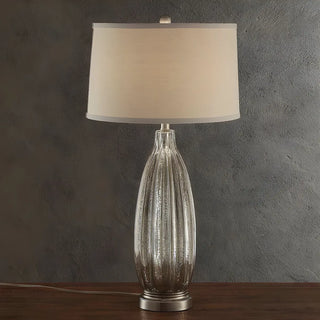 Contemporary Glass Base Fabric Drum Shade Table Lamp Zawala Image - 3
