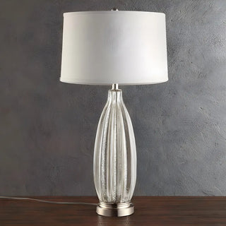 Contemporary Glass Base Fabric Drum Shade Table Lamp Zawala Image - 4