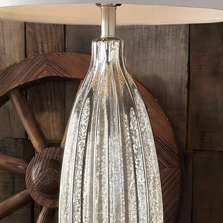 Contemporary Glass Base Fabric Drum Shade Table Lamp Zawala Image - 5