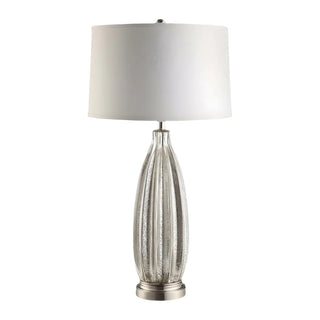 Contemporary Glass Base Fabric Drum Shade Table Lamp Zawala Image - 7