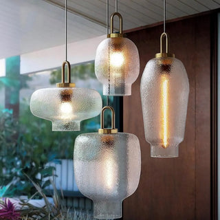 Contemporary Lantern Glass Living Room Gold Pendant Light Image - 3