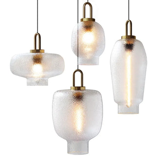 Contemporary Lantern Glass Living Room Gold Pendant Light Image - 5