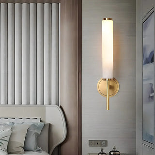 ZOWALA - Contemporary Cylinder Alabaster Gold Bedside Wall Sconce Image - 2