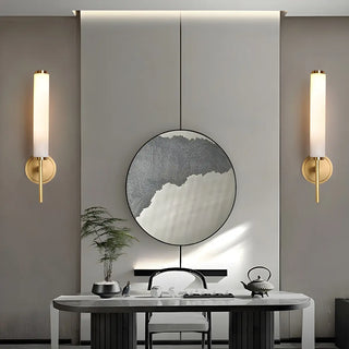 ZOWALA - Contemporary Cylinder Alabaster Gold Bedside Wall Sconce Image - 3
