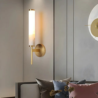 ZOWALA - Contemporary Cylinder Alabaster Gold Bedside Wall Sconce Image - 4