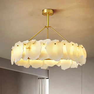 ZOWALA - Contemporary Alabaster Petal Round Brass Chandelier Image - 1