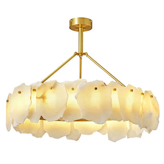ZOWALA - Contemporary Alabaster Petal Round Brass Chandelier Image - 10