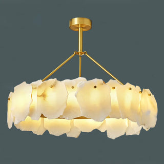ZOWALA - Contemporary Alabaster Petal Round Brass Chandelier Image - 11